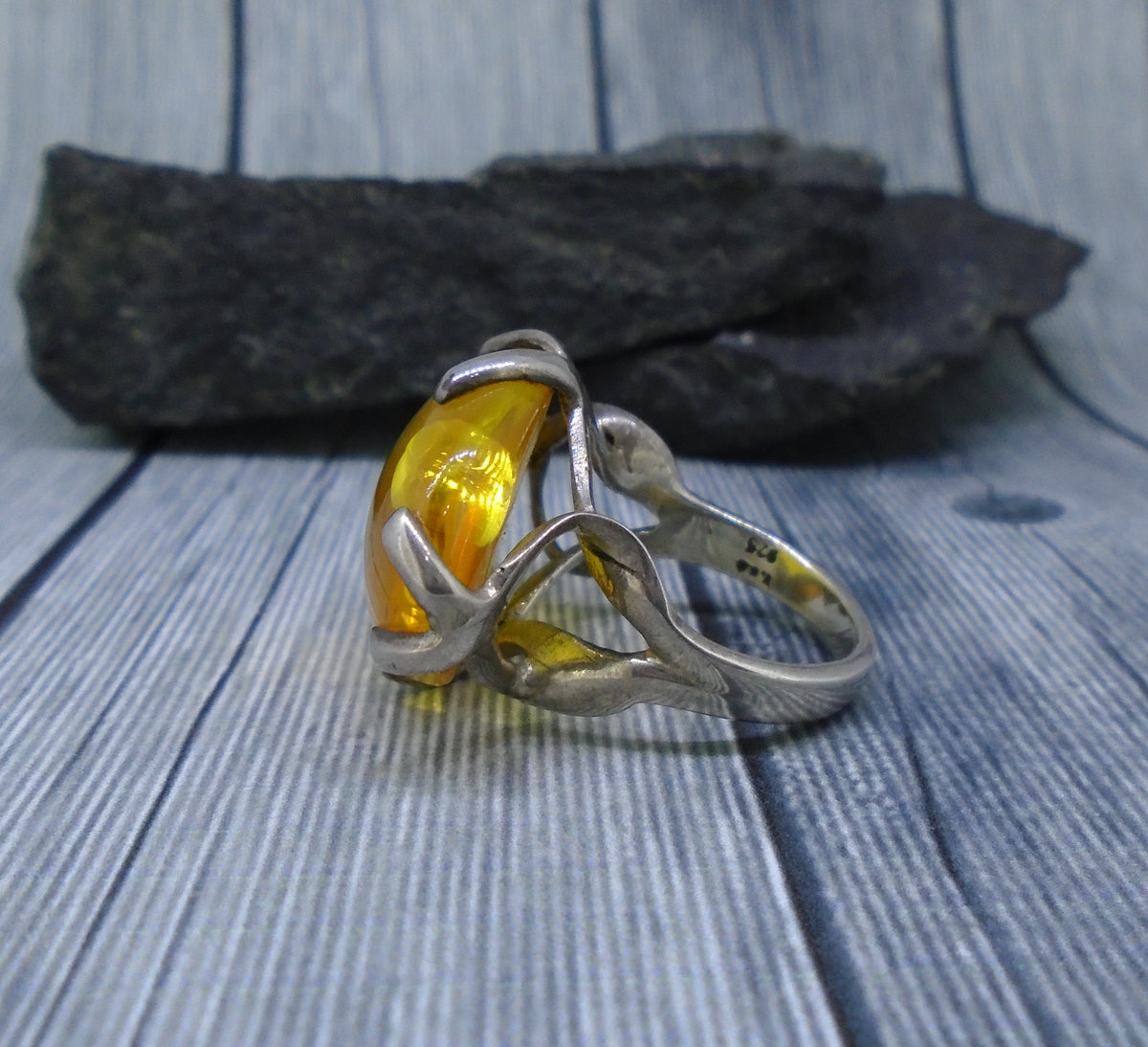 Baltic Amber Sterling Silver Statement Ring