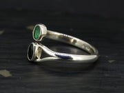 Black Sapphire and Emerald Sterling Silver Ring