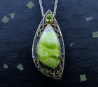 'Eilean Ceo' Skye Marble & Peridot, on a Scottish Gold & Sterling Silver Pendant