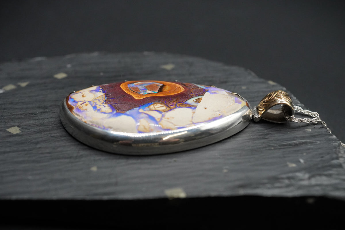 Brecciated Yowah Nut Opal Pendant with 18ct Gold & Sterling Silver