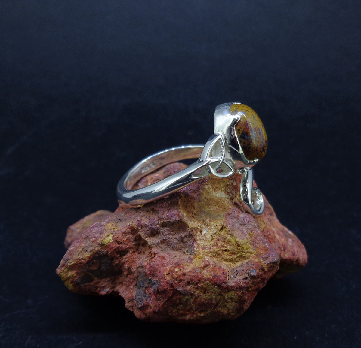 Campsie Fells Jasper Sterling Silver Celtic Ring