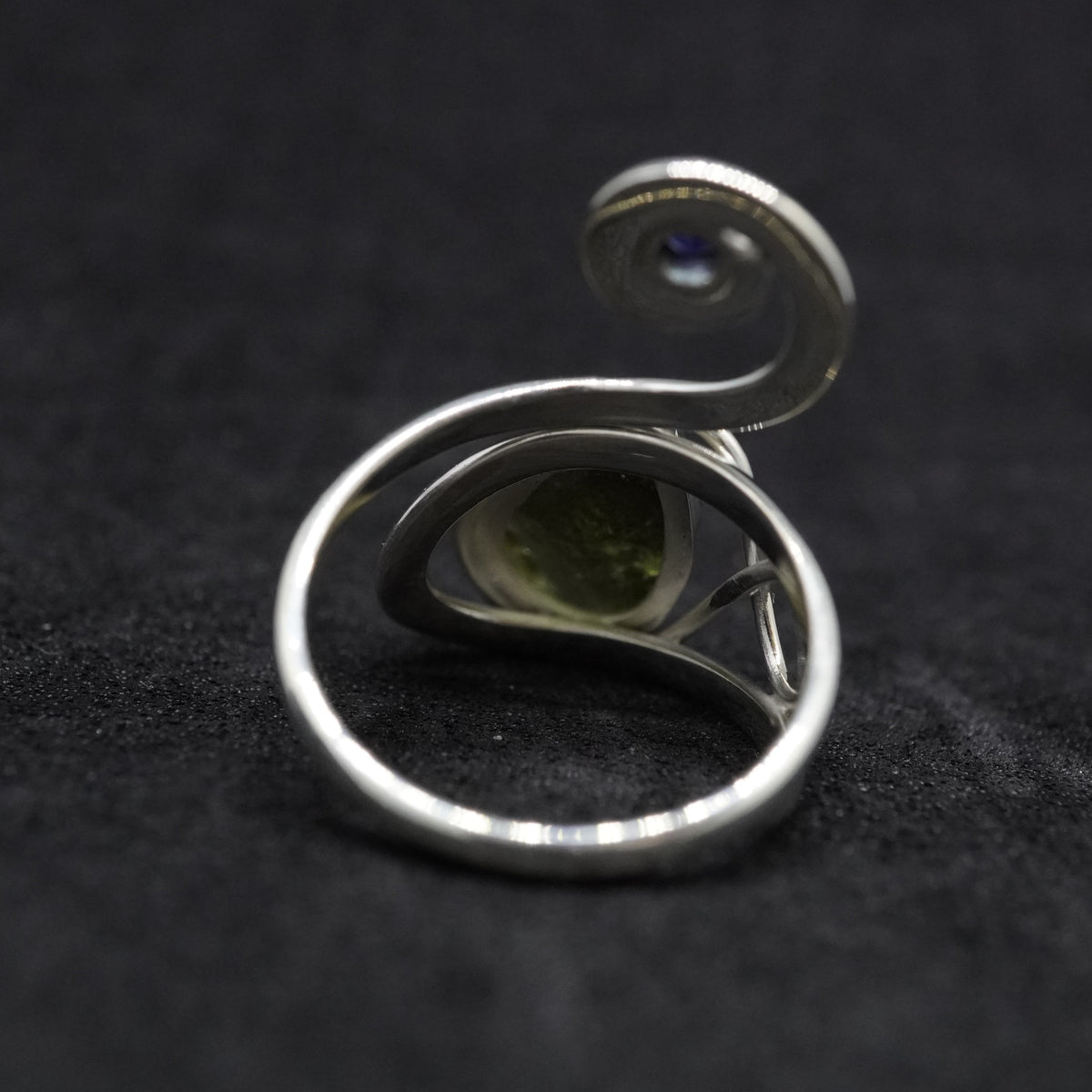 Moldavite & Sapphire Sterling Silver Ring