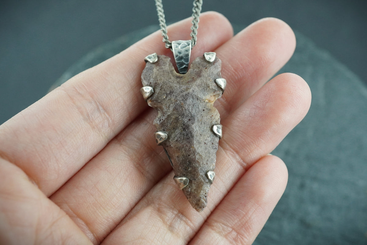 Neolithic Arrowhead Hammered Sterling Silver Pendant
