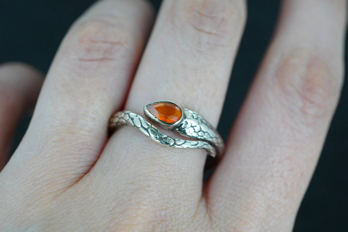 Carnelian Sterling Silver Serpent Ring