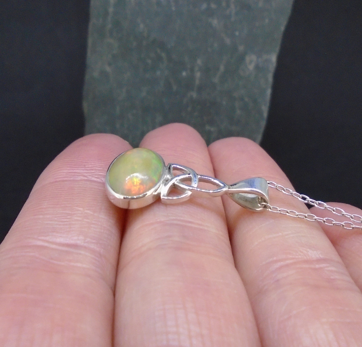 Welo Opal Sterling Silver Celtic Pendant