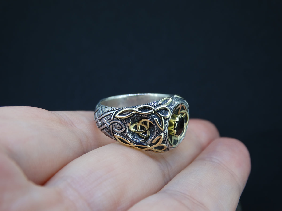 Cairngorm Quartz Scottish Gold and Silver Celtic Design Ring