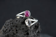 Ruby & Herkimer Diamond Two Stone Sterling Silver Ring