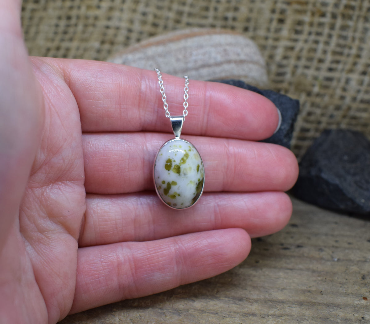 Light Iona Marble Sterling Silver Pendant