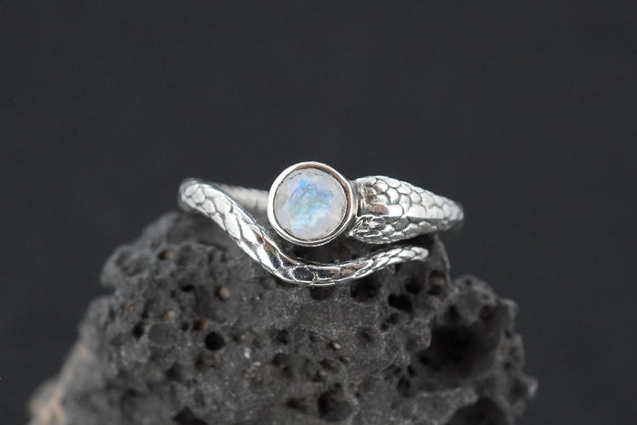 Blue Moonstone Sterling Silver Serpent Ring