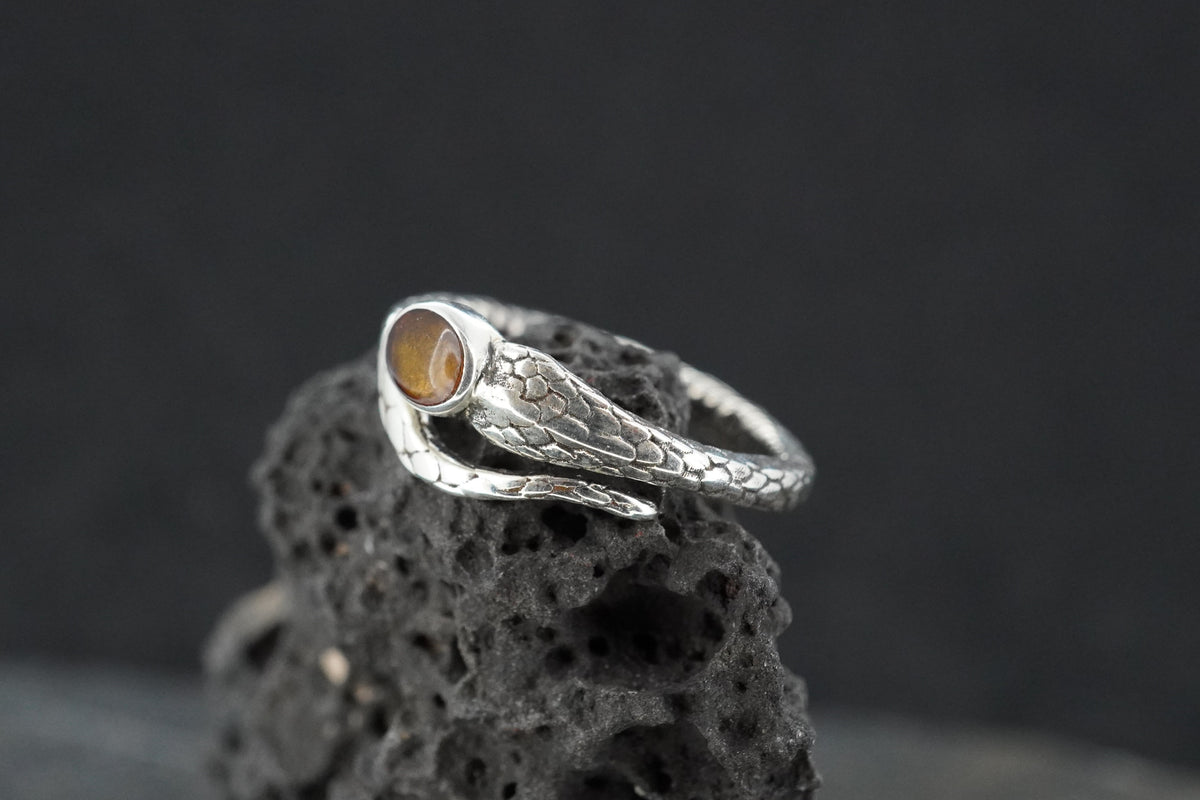 Amber Sterling Silver Serpent Ring