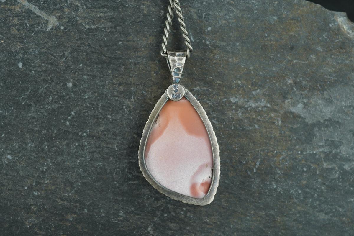 Scottish Agate Sterling Silver Hammered Pendant