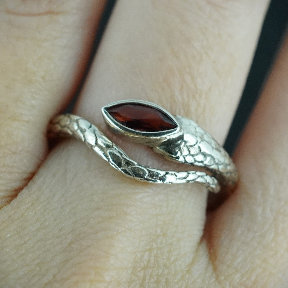 Garnet Sterling Silver Serpent Ring