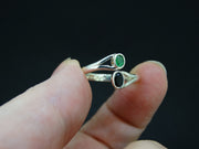 Black Sapphire and Emerald Sterling Silver Ring