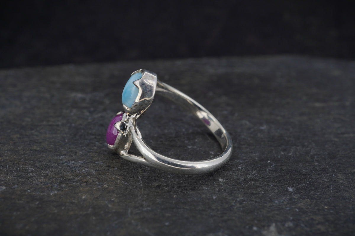 Ruby & Larimar Two Stone Sterling Silver Ring
