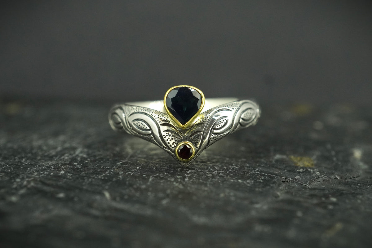 Scottish Sapphire & Elie Ruby Ring with Scottish Gold & Sterling Silver