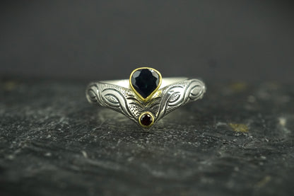 Scottish Sapphire & Elie Ruby Ring with Scottish Gold & Sterling Silver