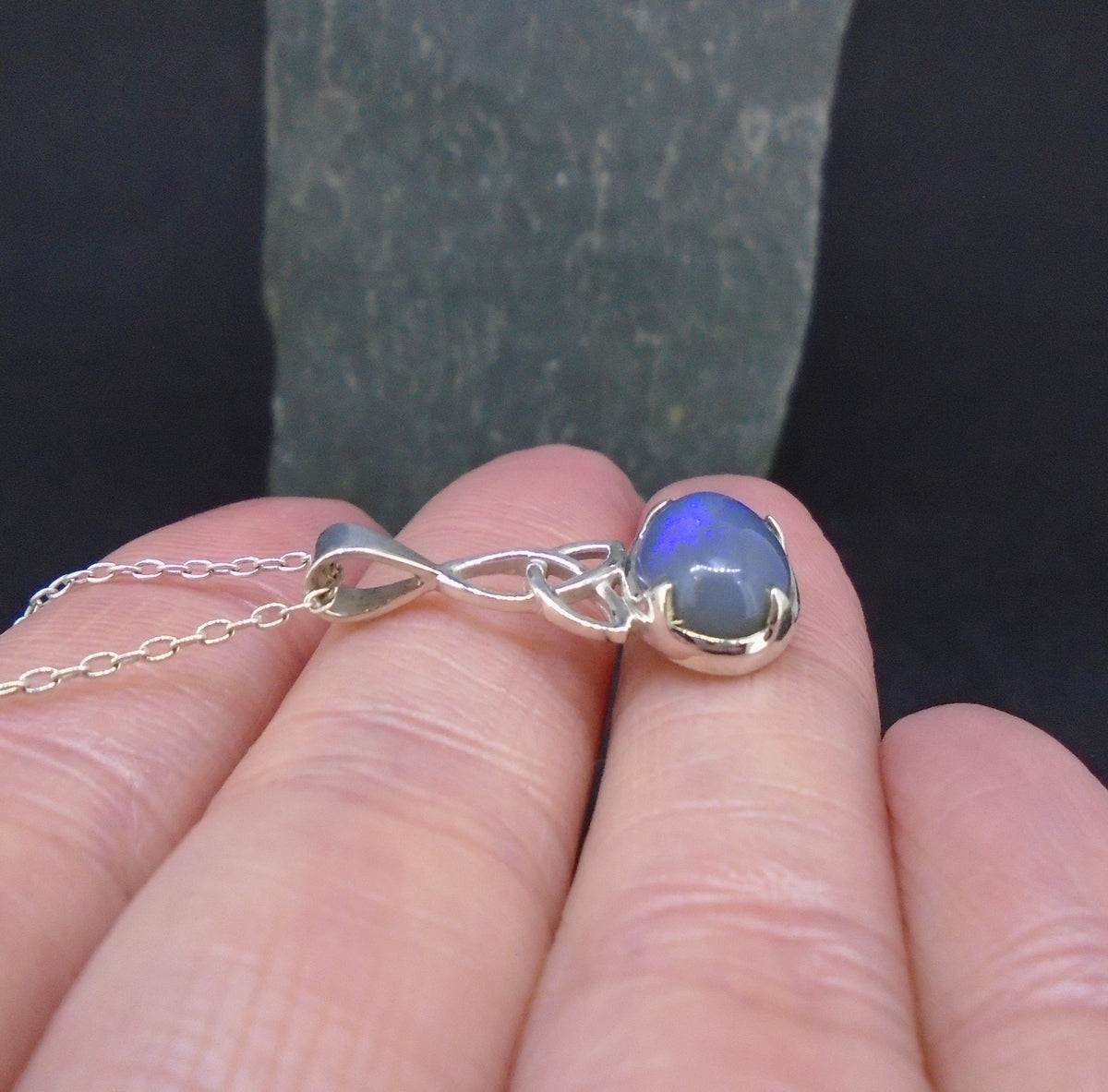Welo Opal Sterling Silver Celtic Pendant