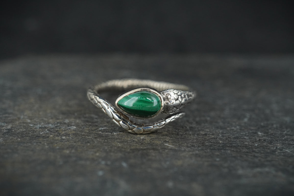 Malachite Sterling Silver Serpent Ring