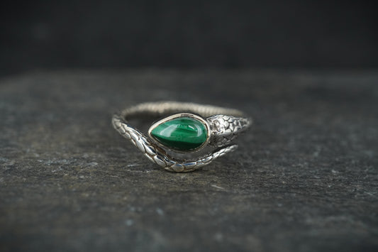 Malachite Sterling Silver Serpent Ring