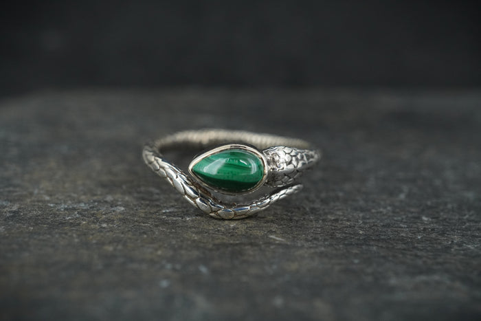 Malachite Sterling Silver Serpent Ring
