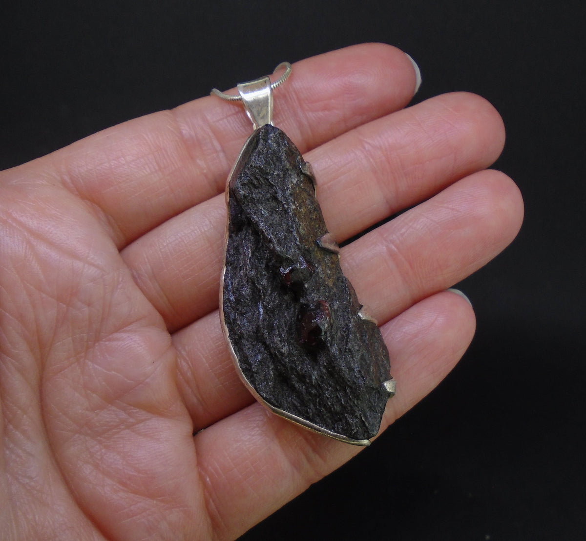 Twin Alaskan Garnets in Mica Sterling Silver Pendant