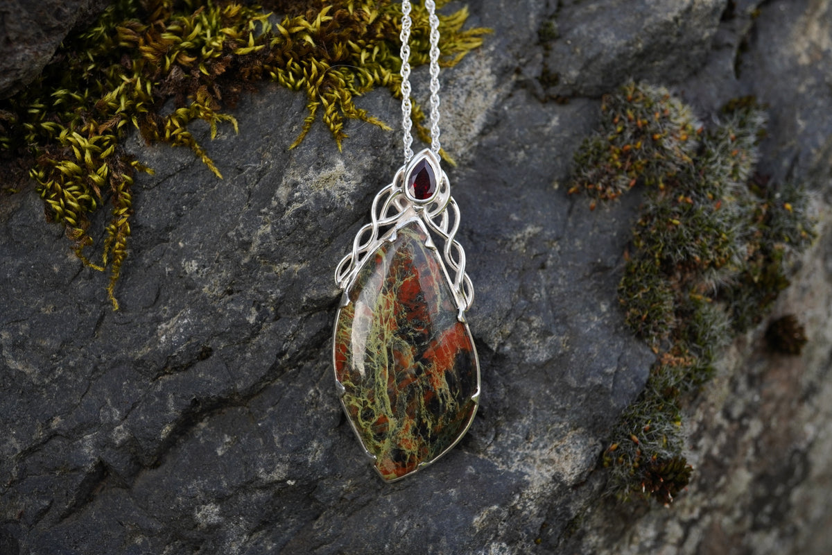 Scottish Lewisian & Pyrope Garnet Sterling Silver Pendant