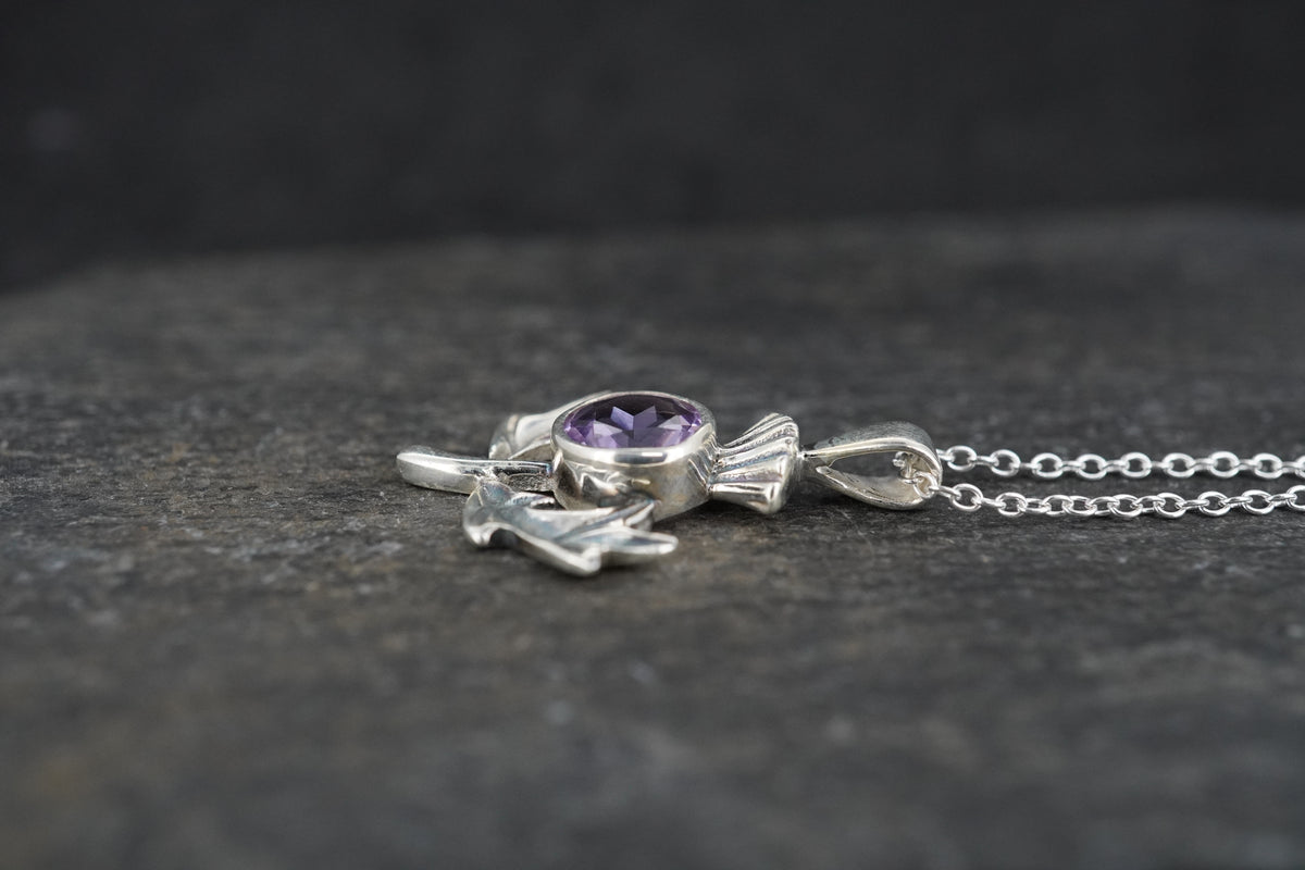 Amethyst Thistle Sterling Silver Pendant