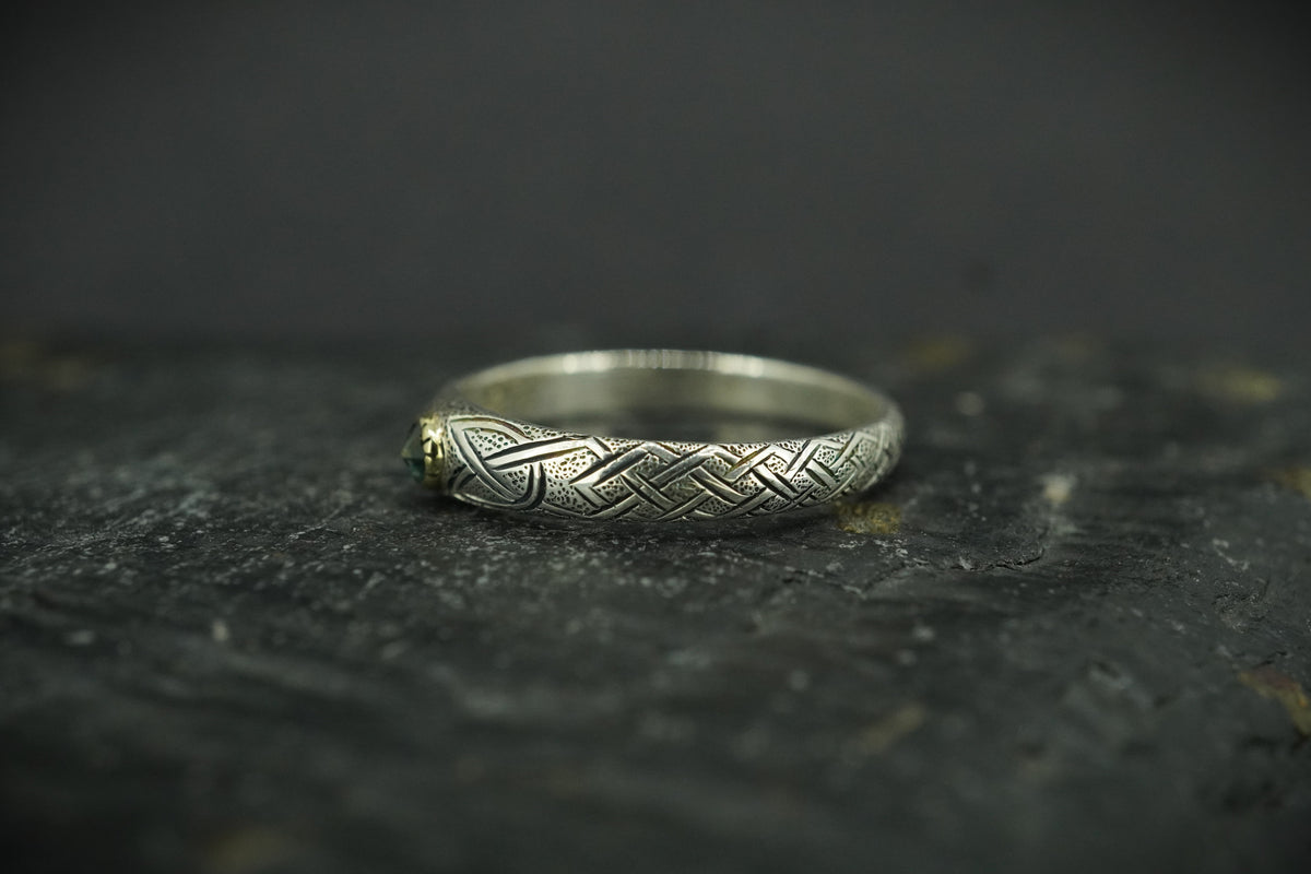 Scottish Sapphire with Sterling Silver Hand Carved Celtic Ring