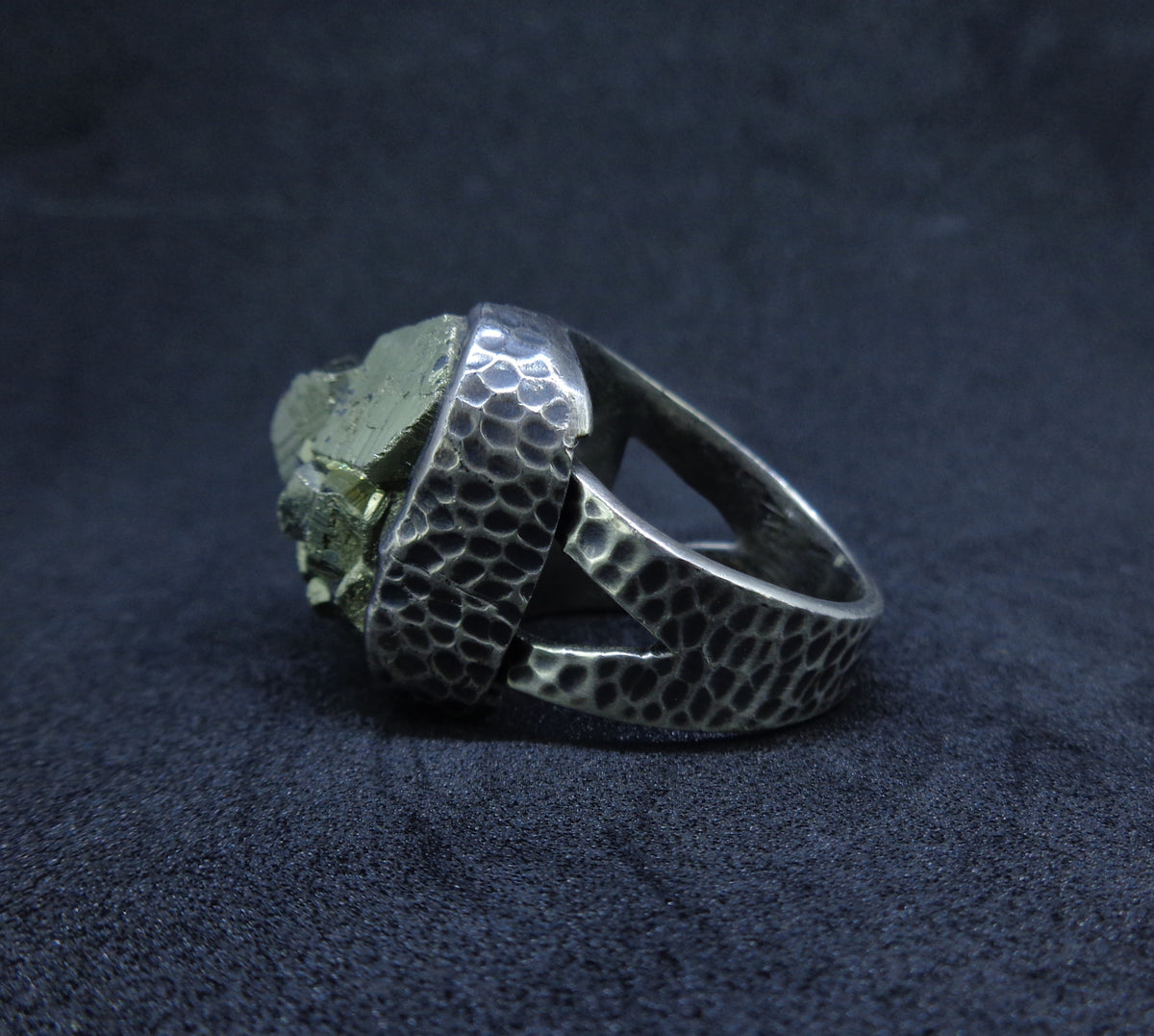 Glittering Iron Pyrite Sterling Silver Statement Ring
