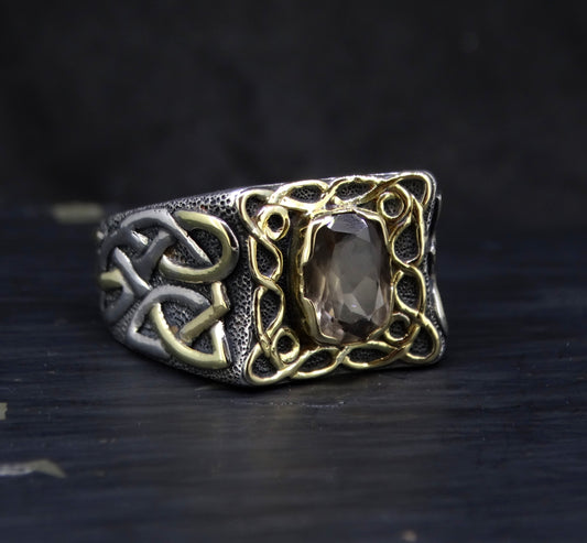 'Mabon' Perthshire Smoky Quartz in a Scottish Gold & Sterling Sil
