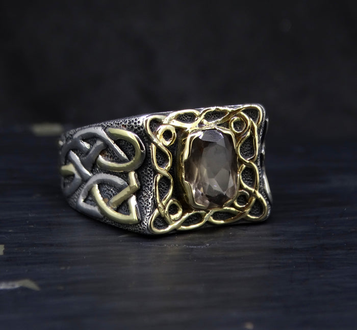 'Mabon' Perthshire Smoky Quartz in a Scottish Gold & Sterling Sil