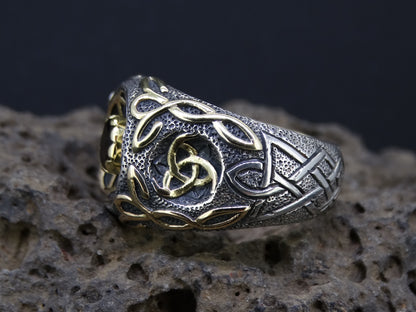 Cairngorm Quartz Scottish Gold and Silver Celtic Design Ring
