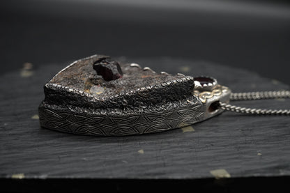 Natural Almandine Garnet in Matrix Pendant with 18ct Gold & Sterling