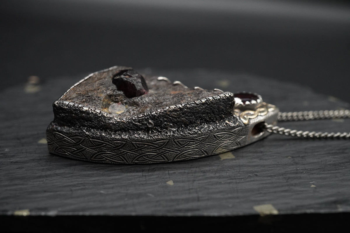 Natural Almandine Garnet in Matrix Pendant with 18ct Gold & Sterling