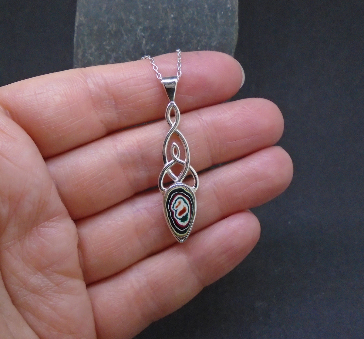 Fordite Sterling Silver Celtic Pendant