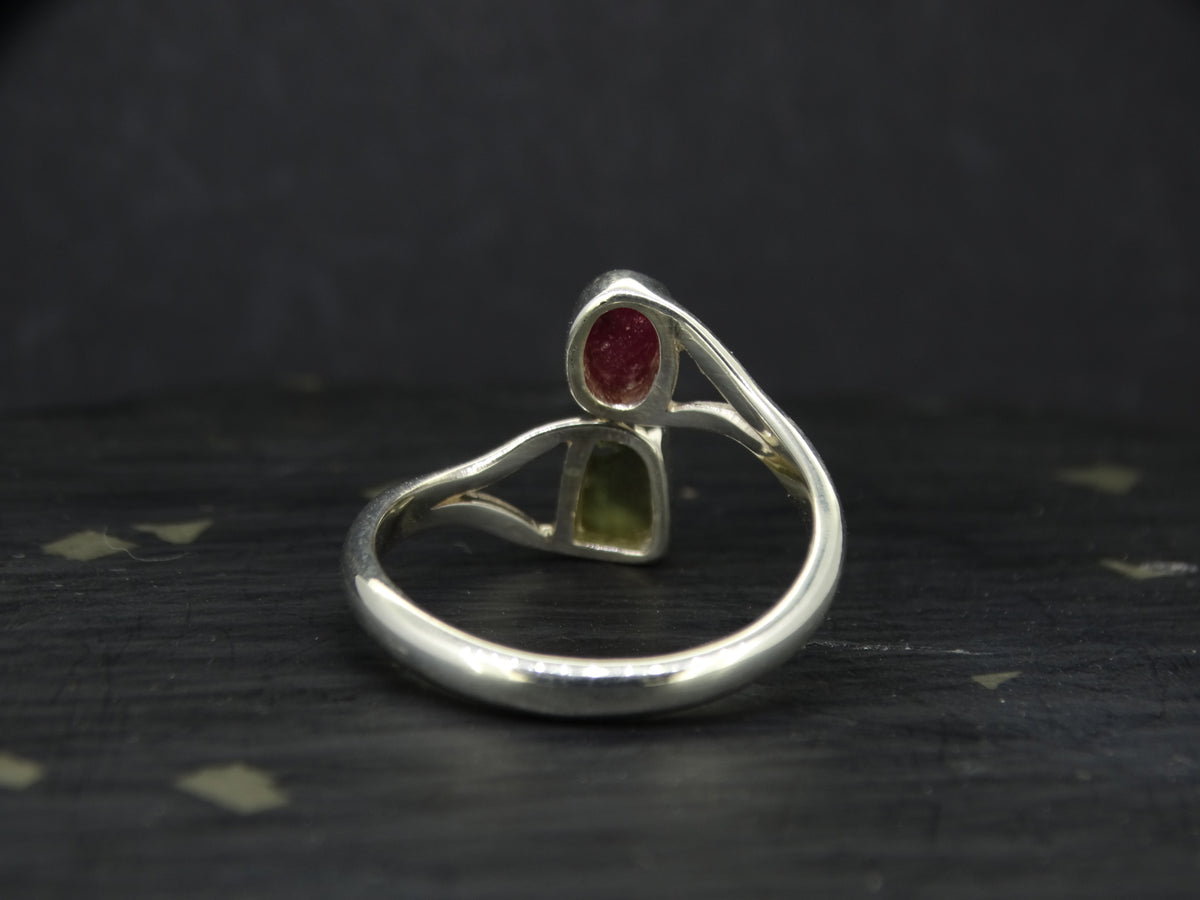 Ruby and Moldavite Sterling Silver Ring