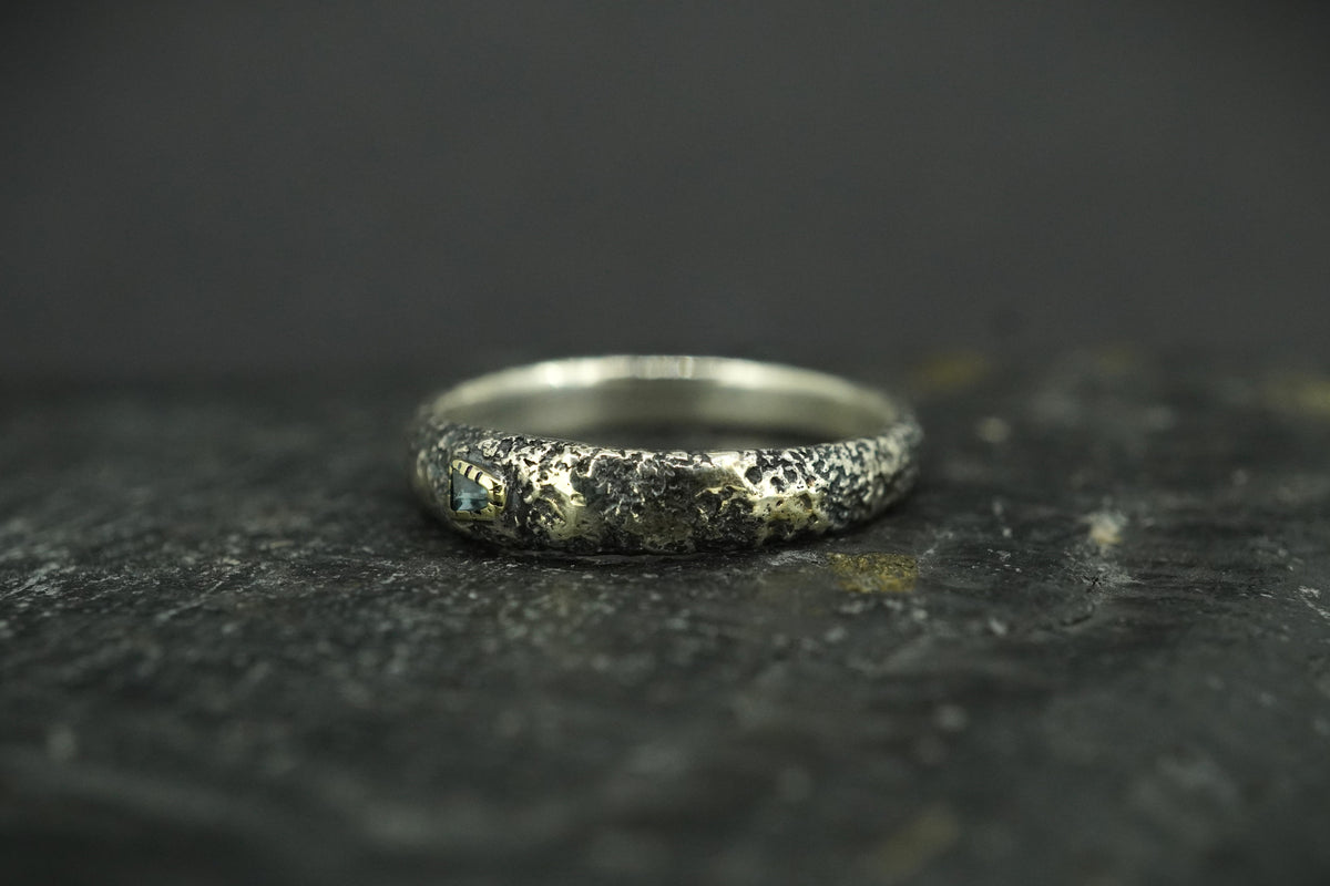 Scottish Sapphire Textured Ring with Sterling Silver & Scottish Gold