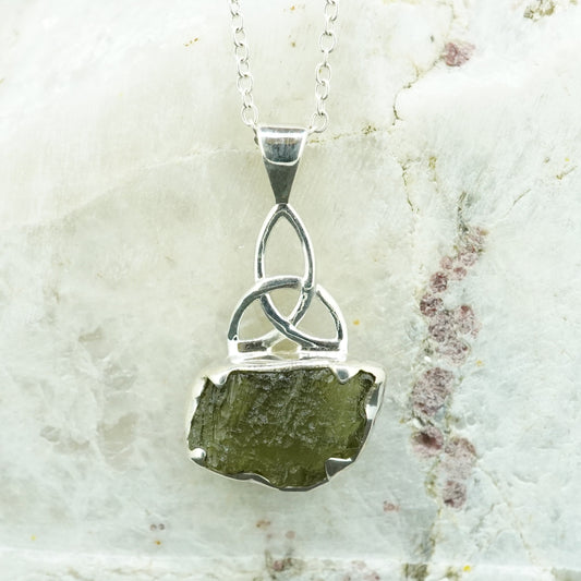 Moldavite Sterling Silver Celtic Pendant