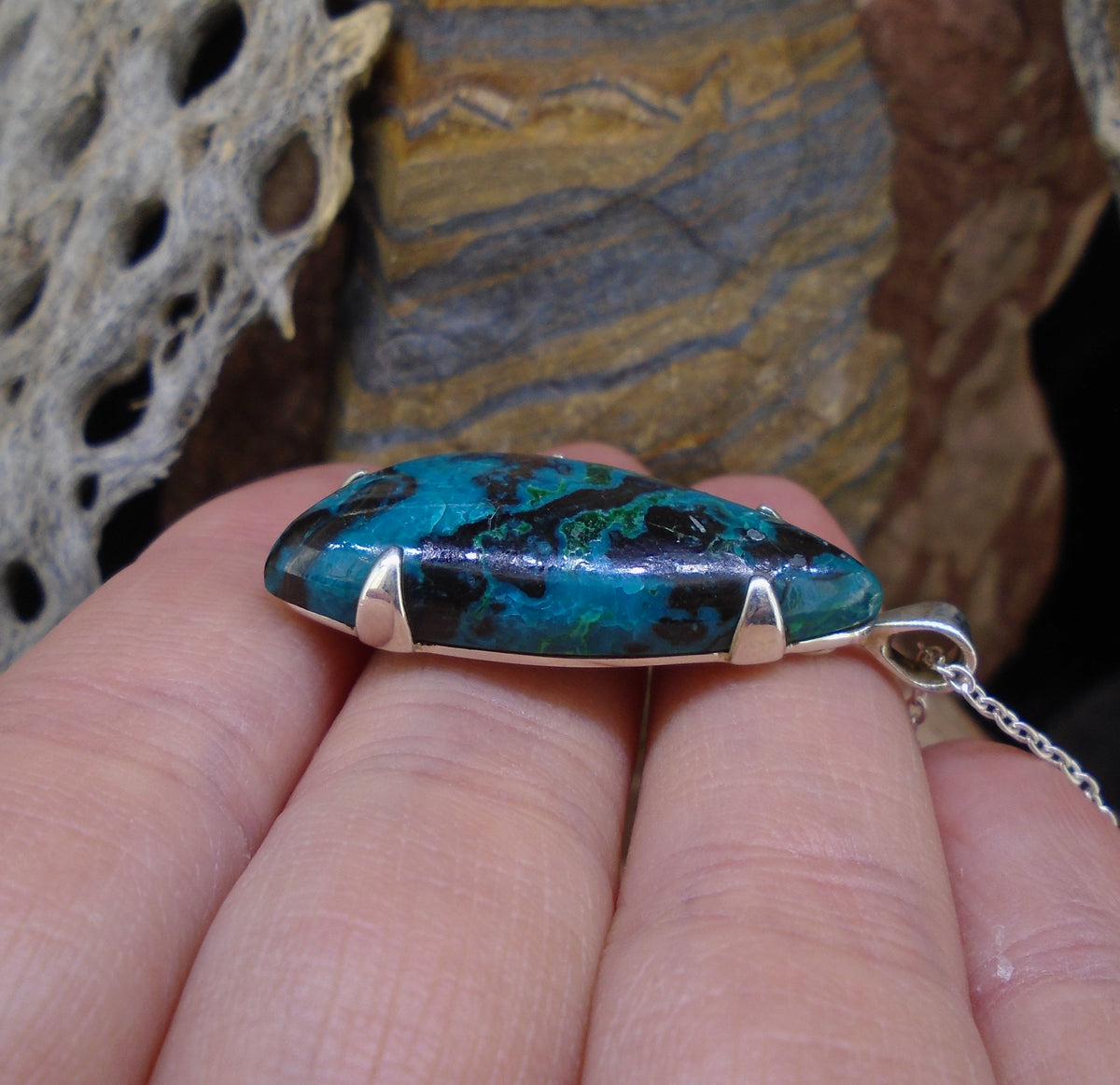 Gem Silica Chrysocolla Sterling Silver Pendant