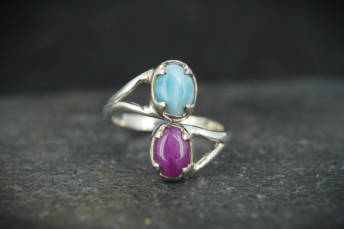 Ruby & Larimar Two Stone Sterling Silver Ring