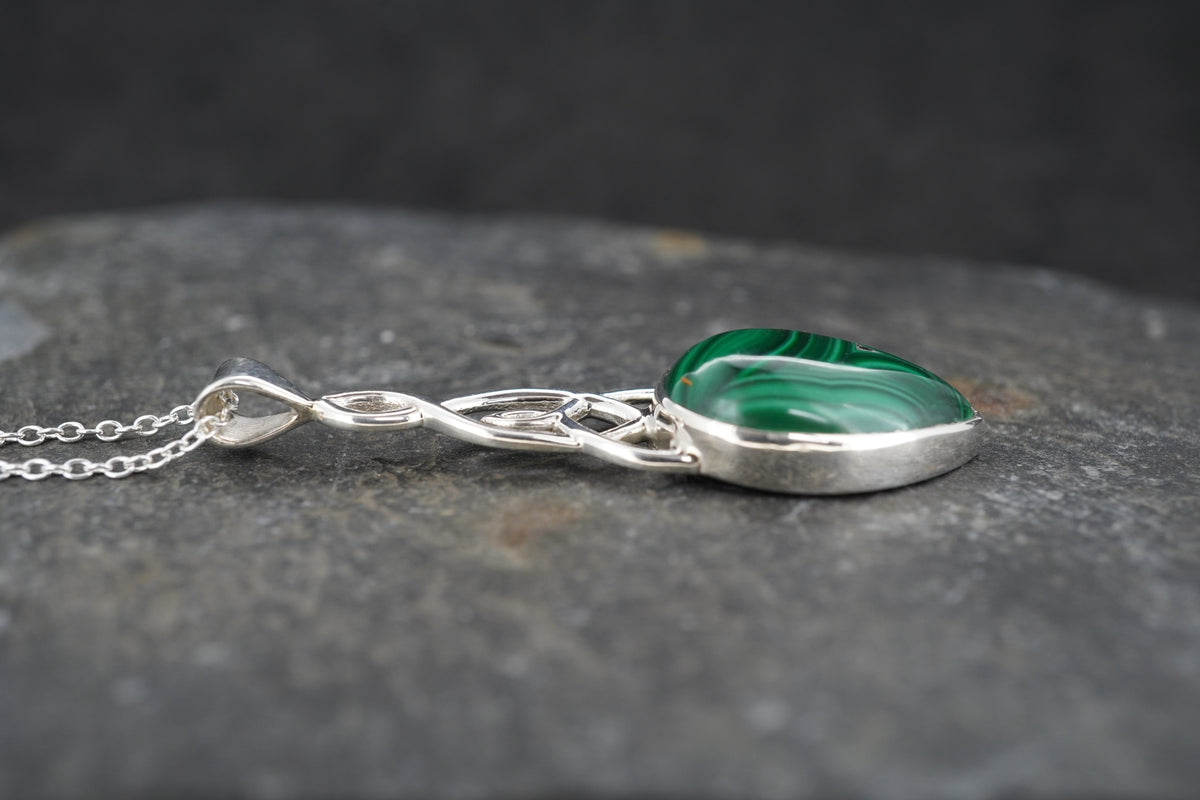 Malachite Sterling Silver Celtic Pendant