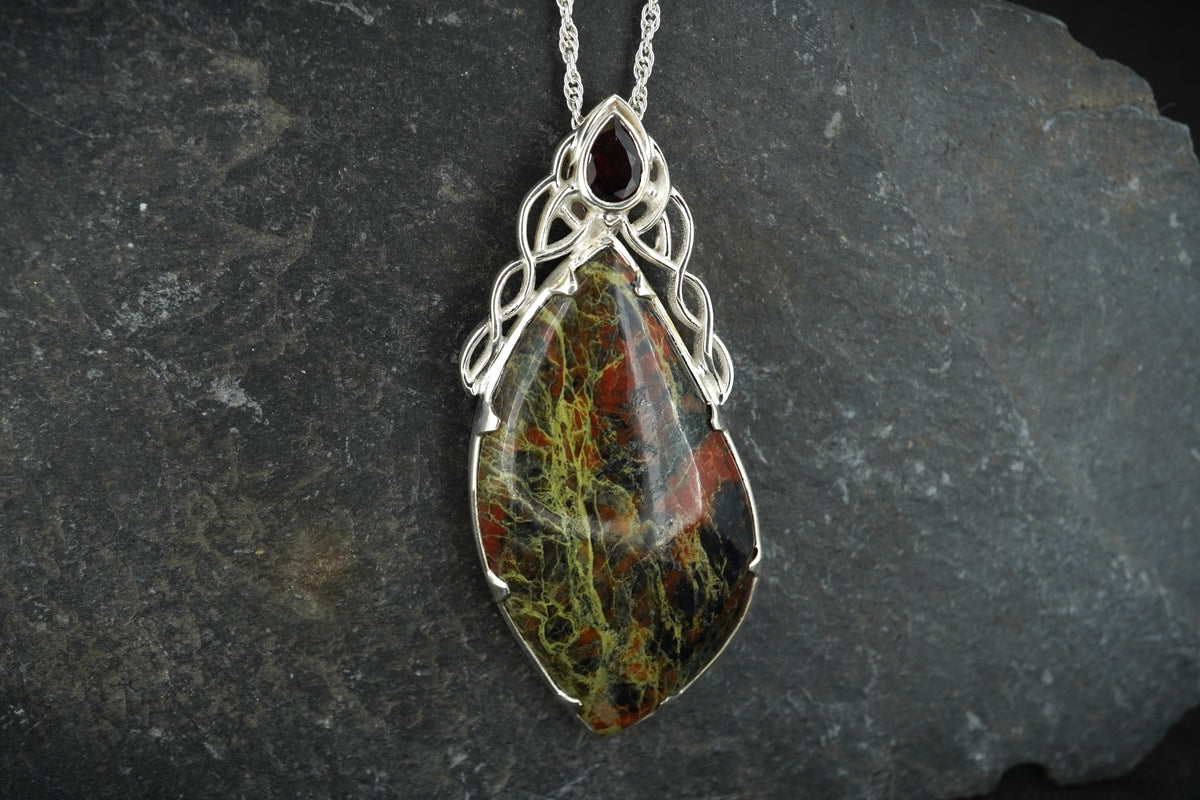 Scottish Lewisian & Pyrope Garnet Sterling Silver Pendant