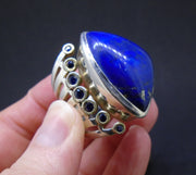 Lapis Lazuli & Sapphire Sterling Silver & 18ct Gold Ring, Size X