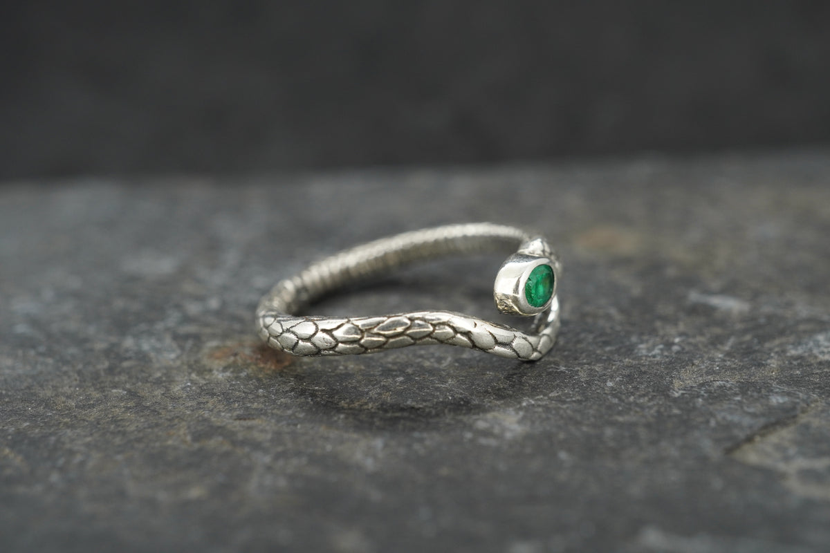 Emerald Sterling Silver Serpent Ring