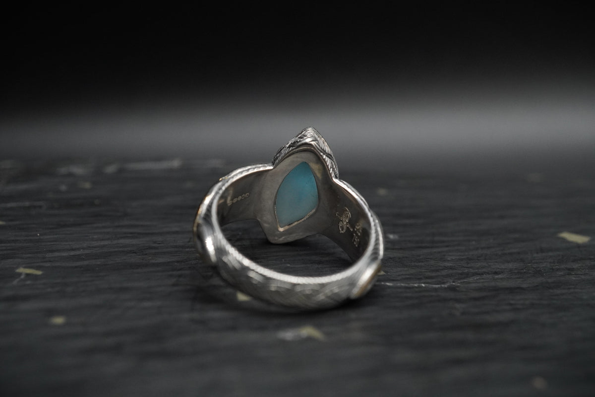 AAA 3ct Larimar Ring with 18ct Gold & Sterling Silver