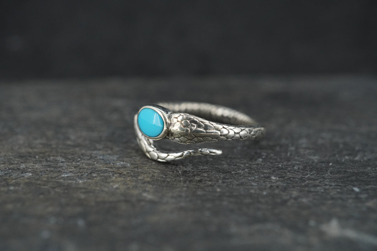 Sleeping Beauty Turquoise Sterling Silver Serpent Ring