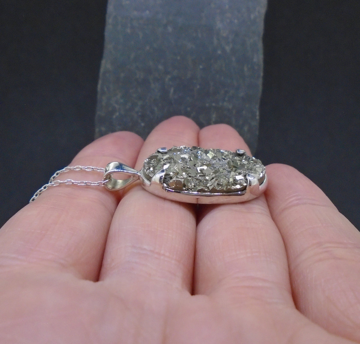 Glittering Pyrite Sterling Silver Pendant