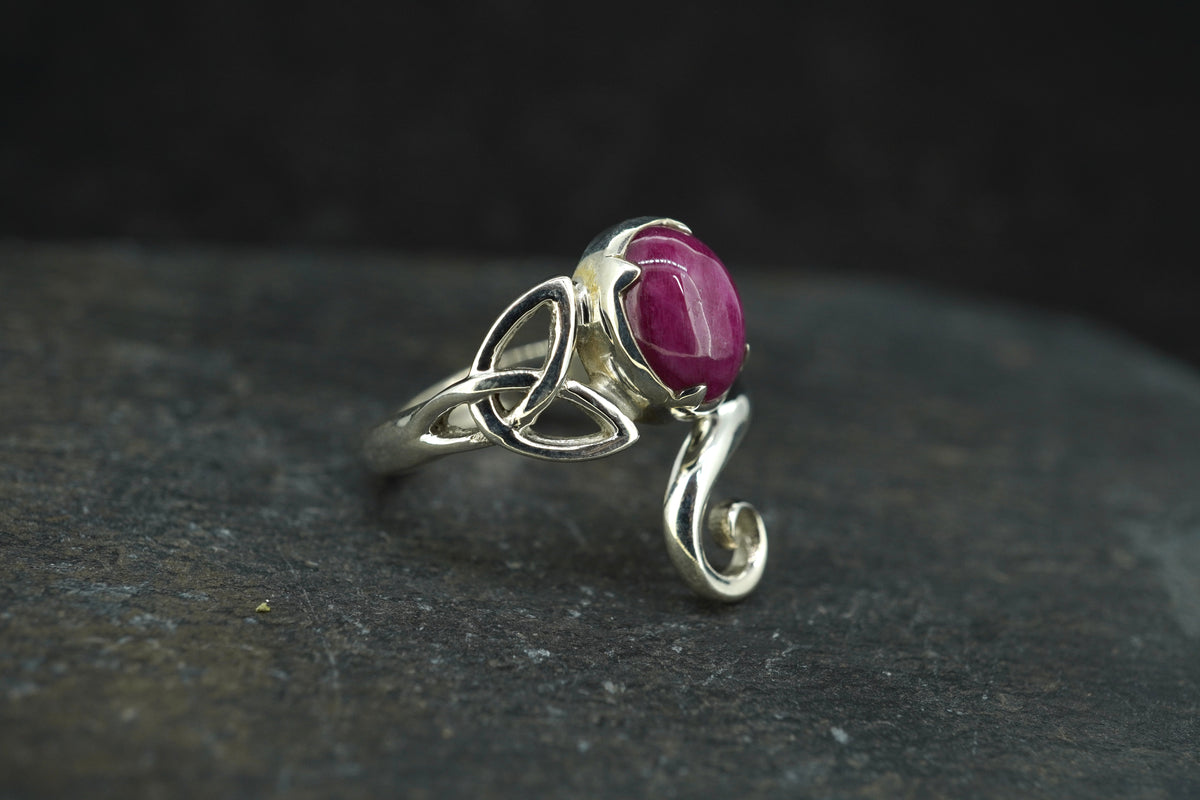 Pink Ruby Sterling Silver Celtic Ring