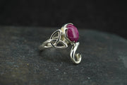 Pink Ruby Sterling Silver Celtic Ring