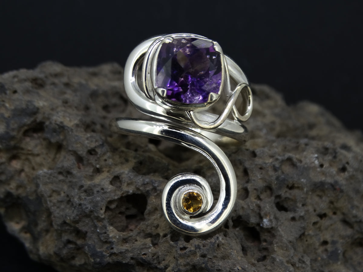 Amethyst and Citrine Sterling Silver Ring
